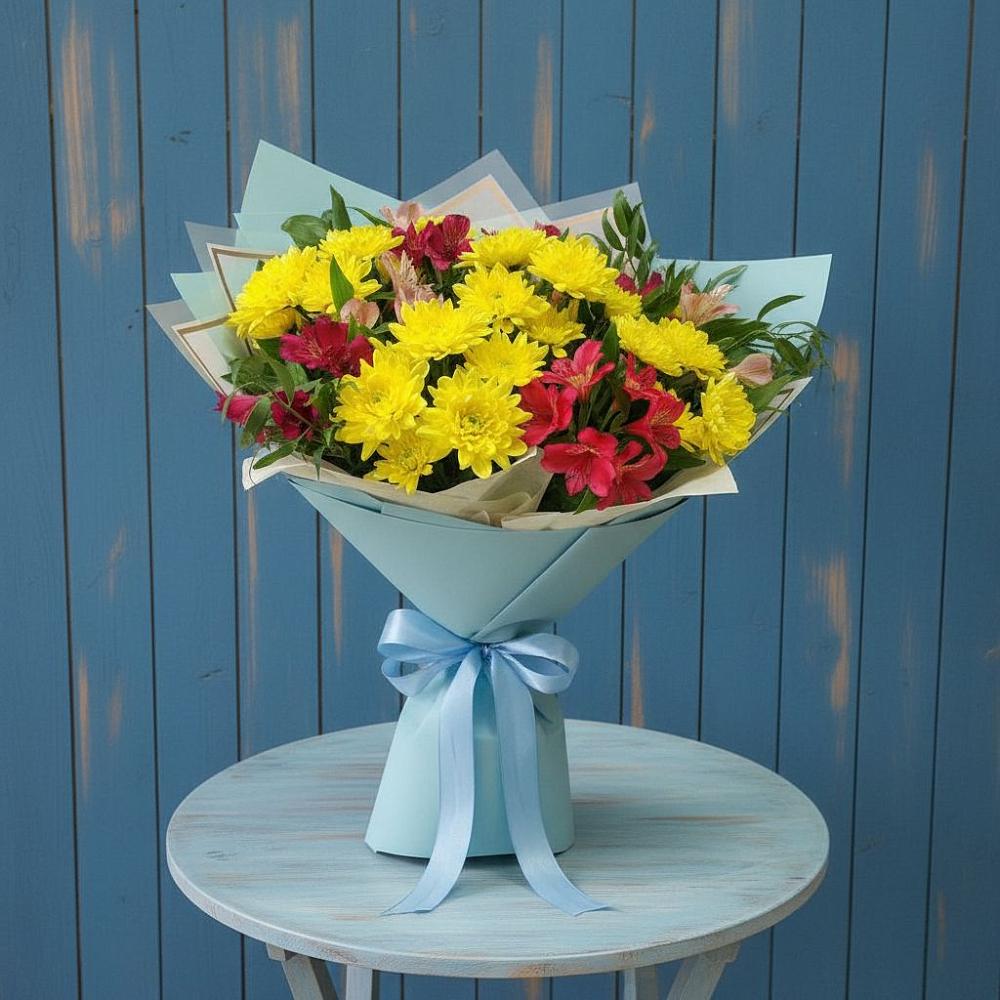Букет цветов из: Альстромерии и Хризантемы в Новолотошино