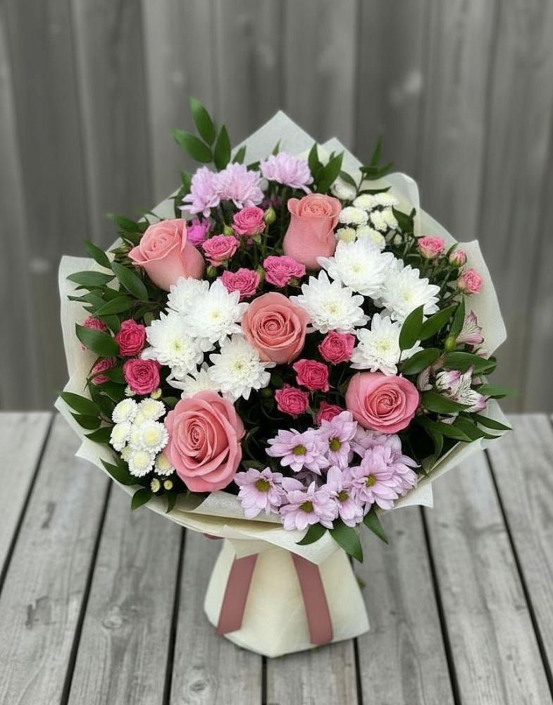 Букет цветов из: Альстромерии, Гвоздики, Розы и Хризантемы в Новолотошино