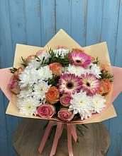 Букет цветов из:  Розы, Герберы и Хризантемы #REPLACE_PRED# Новолотошино