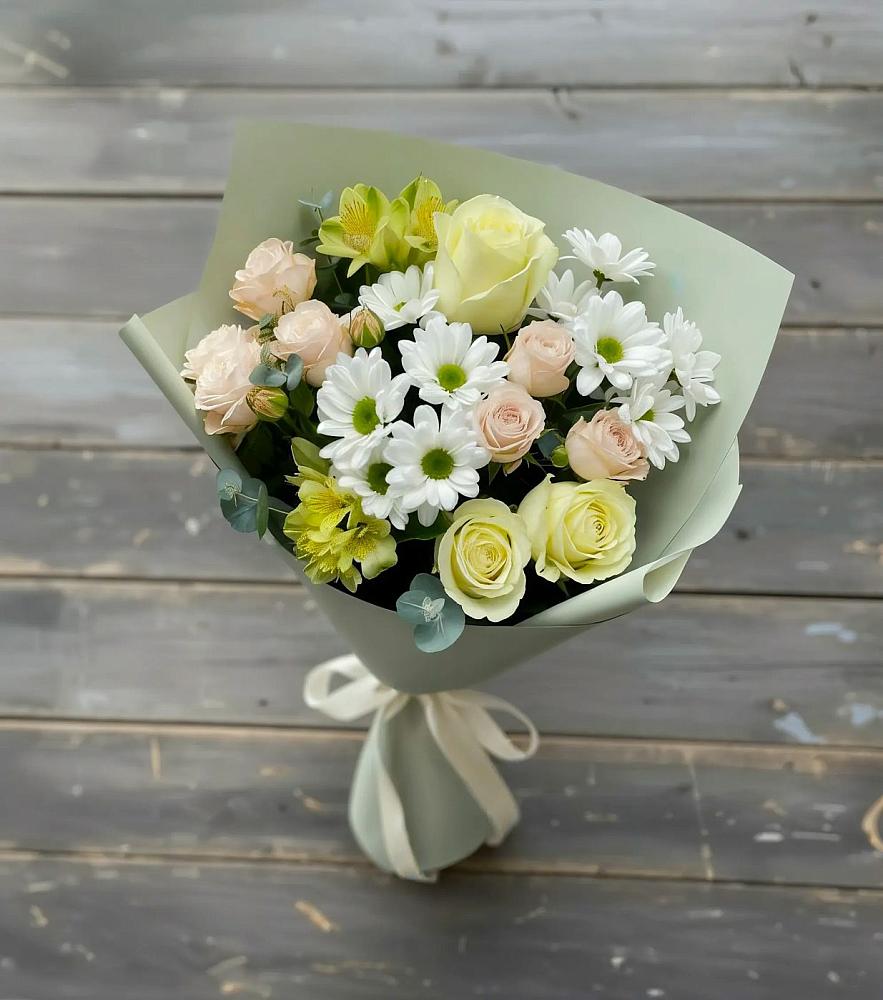 Букет цветов из: Альстромерии, Розы и Хризантемы в Новолотошино