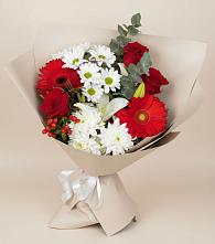 Букет цветов из:  Розы, Хризантемы, Герберы и Лилии в Новолотошино