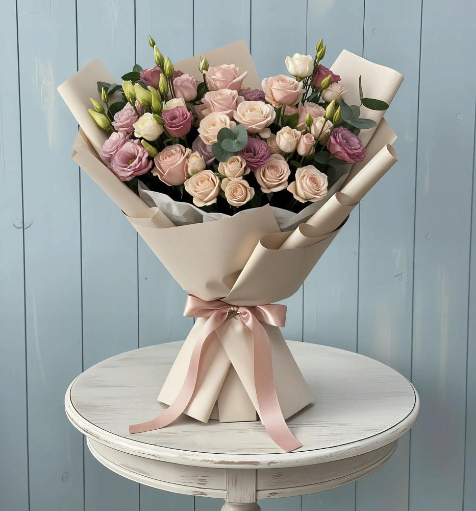 Букет цветов из: Розы и Лизиантусы в Новолотошино