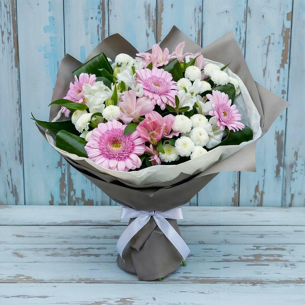 Букет цветов из: Герберы, Альстромерии и Хризантемы в Новолотошино