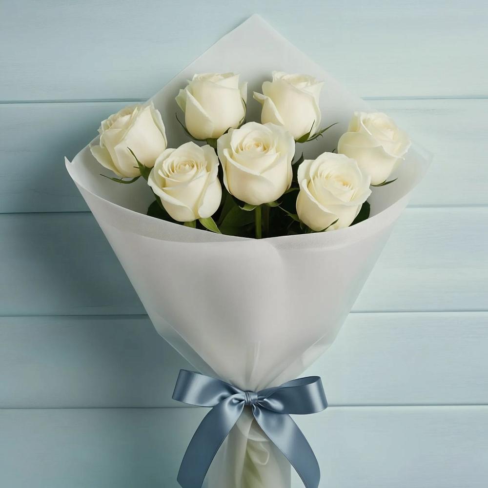 Букет 7 Белых роз Эдлесс Лав в Новолотошино